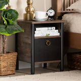 Vaughan Modern and Contemporary Two-Tone Rustic Brown and Black Finished Wood Nightstand