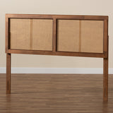 Gilbert Mid-Century Modern Ash Walnut Finished Wood and Synthetic Rattan King Size Headboard 