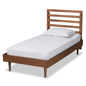 Ryo Mid-Century Modern Transitional Walnut Brown Finished Wood Twin Size Platform Bed