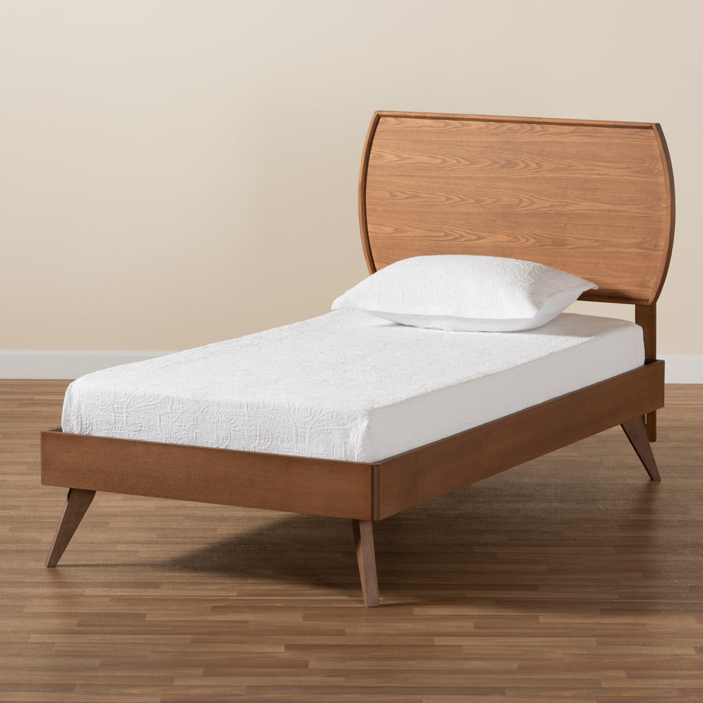 Aimi Mid-Century Modern Walnut Brown Finished Wood Twin Size Platform Bed