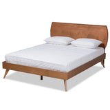 Aimi Mid-Century Modern Walnut Brown Finished Wood Platform Bed
