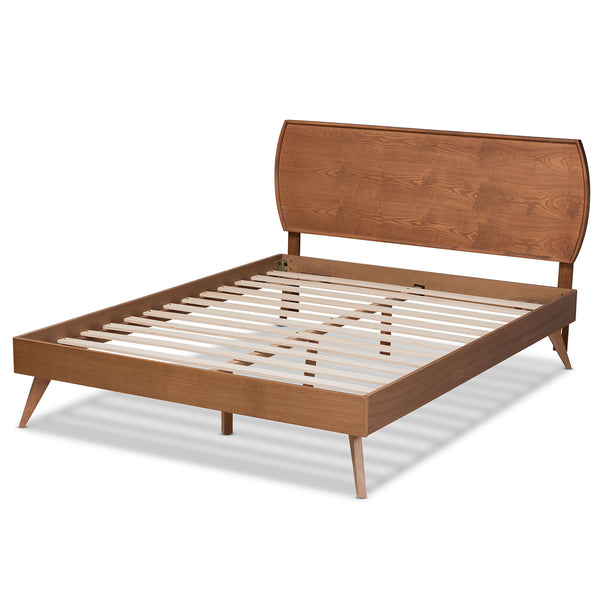 Aimi Mid-Century Modern Walnut Brown Finished Wood Queen Size Platform Bed