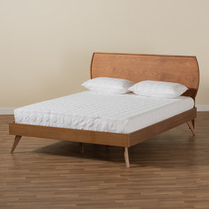 Aimi Mid-Century Modern Walnut Brown Finished Wood Queen Size Platform Bed