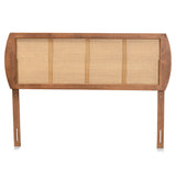 Harris Mid-Century Modern Ash Walnut Finished Wood and Synthetic Rattan King Size Headboard