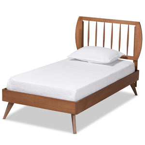 Emiko Modern and Contemporary Walnut Brown Finished Wood Twin Size Platform Bed