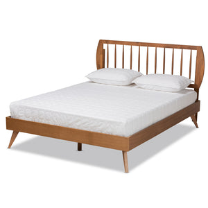 Emiko Modern and Contemporary Walnut Brown Finished Wood King Size Platform Bed