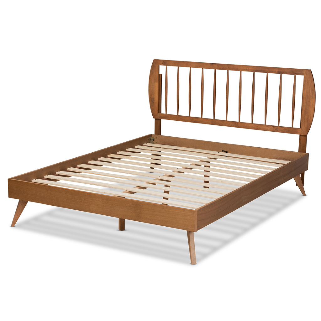 Emiko Modern and Contemporary Walnut Brown Finished Wood Queen Size Platform Bed