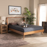 Emiko Modern and Contemporary Walnut Brown Finished Wood Queen Size Platform Bed