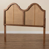 Hazel Vintage Classic and Traditional Ash Walnut Finished Wood and Synthetic Rattan King Size Arched Headboard