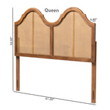 Hazel Vintage Classic and Traditional Ash Walnut Finished Wood and Synthetic Rattan King Size Arched Headboard