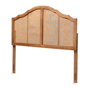 Iris Vintage Classic and Traditional Ash Walnut Finished Wood and Synthetic Rattan King Size Arched Headboard