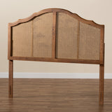 Iris Vintage Classic and Traditional Ash Walnut Finished Wood and Synthetic Rattan King Size Arched Headboard