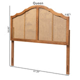 Iris Vintage Classic and Traditional Ash Walnut Finished Wood and Synthetic Rattan King Size Arched Headboard