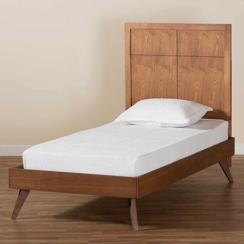Baxton Studio Noela Mid-Century Modern Walnut Brown Finished Wood Twin Size Platform Bed