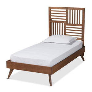 Gemma Mid-Century Modern Transitional Walnut Brown Finished Wood Twin Size Platform Bed