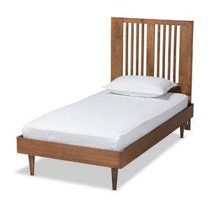 Kioshi Mid-Century Modern Transitional Ash Walnut Finished Wood Twin Size Platform Bed