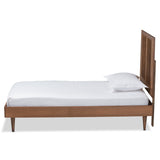 Kioshi Mid-Century Modern Transitional Ash Walnut Finished Wood Twin Size Platform Bed