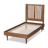 Kioshi Mid-Century Modern Transitional Ash Walnut Finished Wood Twin Size Platform Bed