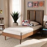 Kioshi Mid-Century Modern Transitional Ash Walnut Finished Wood Twin Size Platform Bed