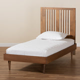 Kioshi Mid-Century Modern Transitional Ash Walnut Finished Wood Twin Size Platform Bed