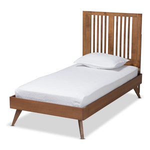 Takeo Mid-Century Modern Transitional Ash Walnut Finished Wood Twin Size Platform Bed