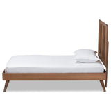 Takeo Mid-Century Modern Transitional Ash Walnut Finished Wood Twin Size Platform Bed