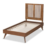 Takeo Mid-Century Modern Transitional Ash Walnut Finished Wood Twin Size Platform Bed