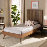 Takeo Mid-Century Modern Transitional Ash Walnut Finished Wood Twin Size Platform Bed