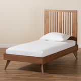 Takeo Mid-Century Modern Transitional Ash Walnut Finished Wood Twin Size Platform Bed