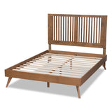 Takeo Mid-Century Modern Transitional Ash Walnut Finished Wood King Size Platform Bed