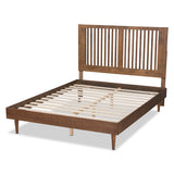 Kioshi Mid-Century Modern Transitional Ash Walnut Finished Wood King Size Platform Bed