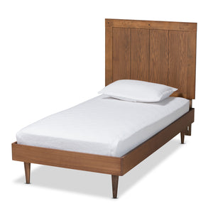 Nicola Mid-Century Modern Transitional Ash Walnut Finished Wood Twin Size Platform Bed