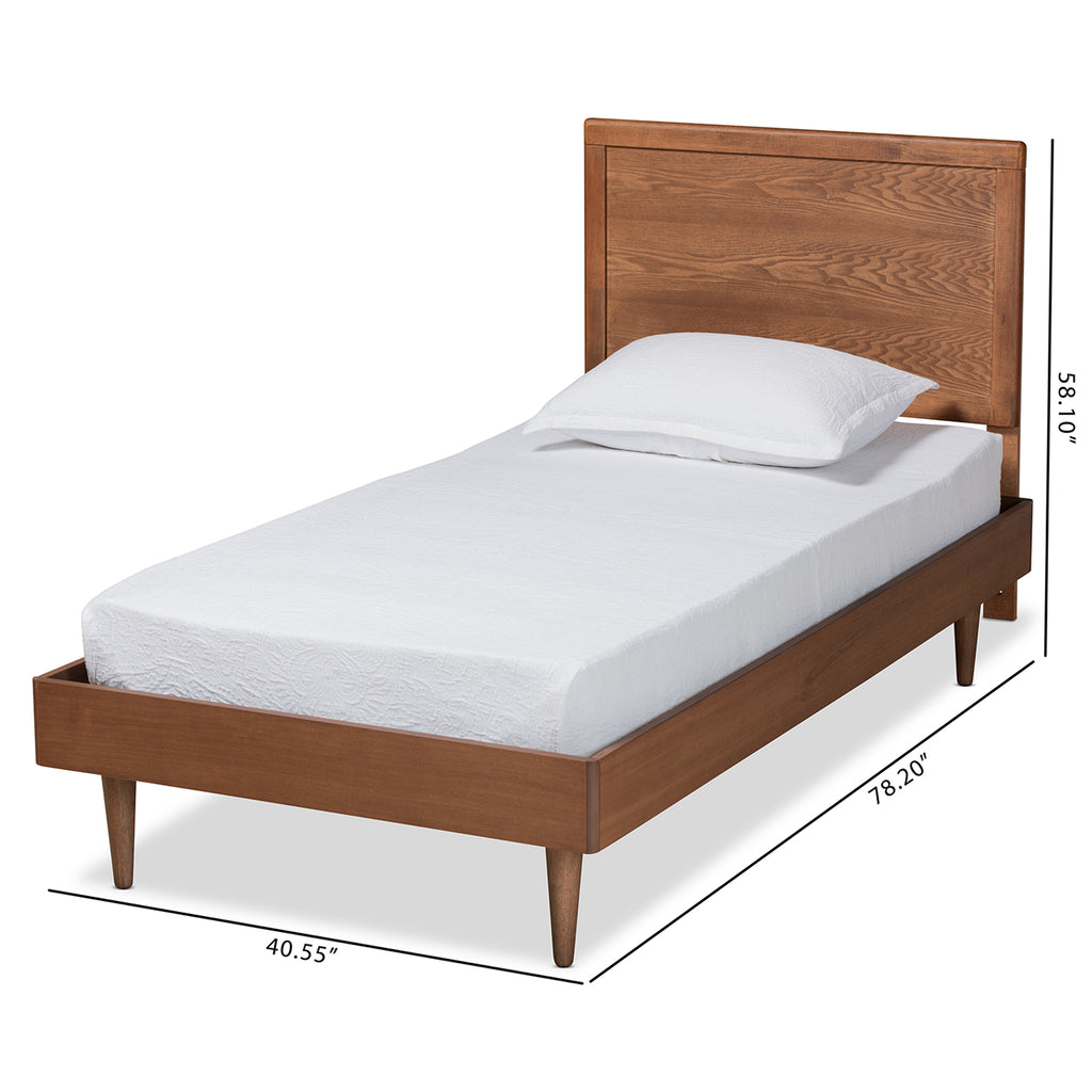 Baxton Studio Hiro Mid-Century Modern Walnut Brown Finished Wood Twin Size Platform Bed
