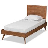 Jiro Mid-Century Modern Walnut Brown Finished Wood Twin Size Platform Bed