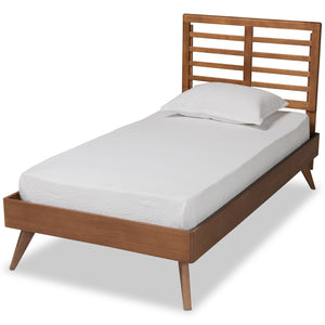 Baxton Studio Eris Mid-Century Modern Walnut Brown Finished Wood Twin Size Platform Bed