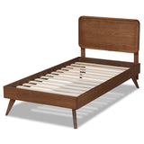 Leola Mid-Century Modern Transitional Walnut Brown Finished Wood Twin Size Platform Bed