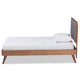 Alida Mid-Century Modern Dark Grey Fabric Upholstered and Walnut Brown Finished Wood Twin Size Platform Bed