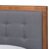 Alida Mid-Century Modern Dark Grey Fabric Upholstered and Walnut Brown Finished Wood Twin Size Platform Bed