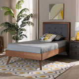 Alida Mid-Century Modern Dark Grey Fabric Upholstered and Walnut Brown Finished Wood Twin Size Platform Bed