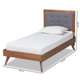 Alida Mid-Century Modern Dark Grey Fabric Upholstered and Walnut Brown Finished Wood Twin Size Platform Bed