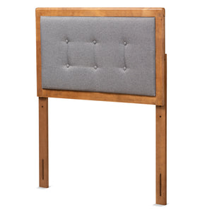 Sarine Mid-Century Modern Dark Grey Fabric Upholstered and Walnut Brown Finished Wood Twin Size Headboard