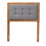 Sarine Mid-Century Modern Dark Grey Fabric Upholstered and Walnut Brown Finished Wood Twin Size Headboard