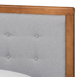 Greta Mid-Century Modern Light Grey Fabric Upholstered and Walnut Brown Finished Wood Twin Size Platform Bed