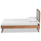 Alida Mid-Century Modern Light Grey Fabric Upholstered and Walnut Brown Finished Wood Twin Size Platform Bed