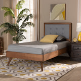 Alida Mid-Century Modern Light Grey Fabric Upholstered and Walnut Brown Finished Wood Twin Size Platform Bed