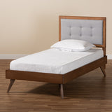 Alida Mid-Century Modern Light Grey Fabric Upholstered and Walnut Brown Finished Wood Twin Size Platform Bed