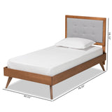 Alida Mid-Century Modern Light Grey Fabric Upholstered and Walnut Brown Finished Wood Twin Size Platform Bed