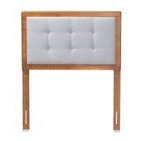 Sarine Mid-Century Modern Light Grey Fabric Upholstered and Walnut Brown Finished Wood Twin Size Headboard