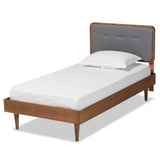 Cilka Mid-Century Modern Dark Grey Fabric Upholstered and Ash Walnut Finished Wood Twin Size Platform Bed