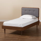 Cilka Mid-Century Modern Dark Grey Fabric Upholstered and Ash Walnut Finished Wood Twin Size Platform Bed